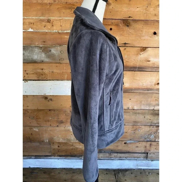 The North Face Fleece Jacket Women’s M Charcoal Hi Collar Full Zip Pockets - Picture 5 of 10